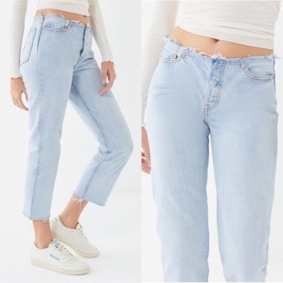 Levi's Denim - Levis 501 Low Rider Womens Crop Button Fly Raw Waist Hem Jeans 28 Light Wash